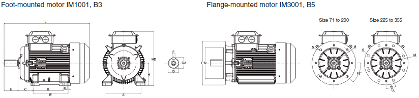 Dimension Drawings of High efficiency Motor